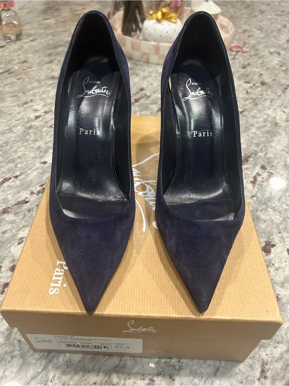 Christian Louboutin Kate 85 Navy Suede Heel (3.3” heel)